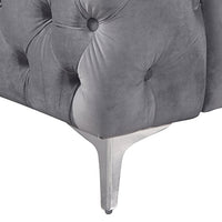 Single Seater Grey Sofa Classic Armchair Button Tufted in Velvet Fabric with Metal Legs Living Room Kings Warehouse 