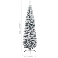 Slim Artificial Christmas Tree with Flocked Snow Green 180 cm PVC Kings Warehouse 