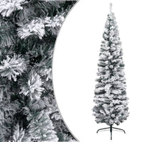 Slim Artificial Christmas Tree with Flocked Snow Green 180 cm PVC