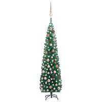 Slim Artificial Christmas Tree with LEDs&Ball Set Green 210 cm Kings Warehouse 