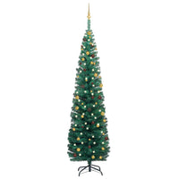 Slim Artificial Christmas Tree with LEDs&Ball Set Green 240 cm Kings Warehouse 