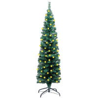 Slim Artificial Christmas Tree with LEDs&Stand Green 150cm PVC Kings Warehouse 