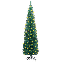 Slim Artificial Christmas Tree with LEDs&Stand Green 180cm PVC