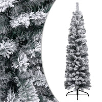Slim Christmas Tree with LEDs&Flocked Snow Green 150 cm PVC Kings Warehouse 