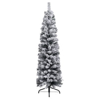 Slim Christmas Tree with LEDs&Flocked Snow Green 180 cm PVC Kings Warehouse 