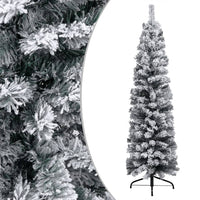 Slim Christmas Tree with LEDs&Flocked Snow Green 180 cm PVC Kings Warehouse 
