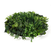 Slimline Artificial Green Wall Disc Art 60cm Mixed Green Fern & Ivy (Fresh White) Kings Warehouse 