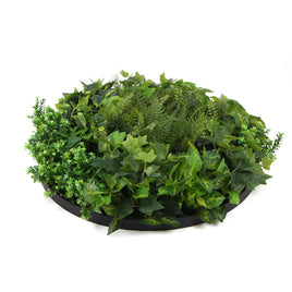 Slimline Artificial Green Wall Disc Art 80cm Mixed Green Fern & Ivy (Modern Black) Kings Warehouse 