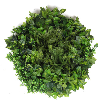 Slimline Artificial Green Wall Disc Art 80cm Mixed Green Fern & Ivy (Modern Black) Kings Warehouse 