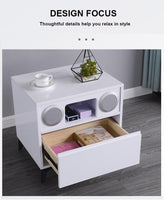 Smart Bedside Tables Side Drawers Wireless Charging Nightstand Bluetooth Speaker LED Light Kings Warehouse 