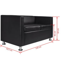 Sofa 2-Seater Artificial Leather Black Kings Warehouse 