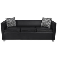 Sofa 3-Seater Artificial Leather Black Kings Warehouse 