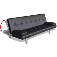 Sofa Bed with Two Pillows Artificial Leather Adjustable Black Kings Warehouse 