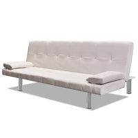 Sofa Bed with Two Pillows Artificial Leather Adjustable Cream White Kings Warehouse 