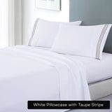 soft microfibre embroidered stripe sheet set king white sheet taupe stripe Kings Warehouse 