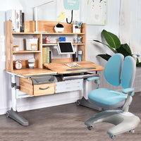 Solid Rubber Wood Height Adjustable Children Kids Ergonomic Study Desk Blue Chair Set 120cm AU Furniture KingsWarehouse 
