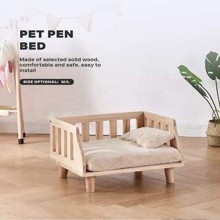 Solid Wood Pet Cat Dog Bed with Bedding Kings Warehouse 