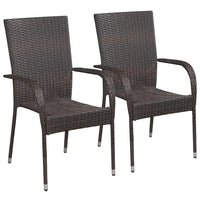 Stackable Outdoor Chairs 2 pcs Poly Rattan Brown Kings Warehouse 