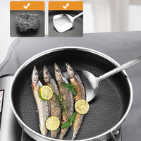 Stainless Steel Frying Pan Non-Stick Cooking Frypan Cookware 32cm Honeycomb Double Sided Kings Warehouse 