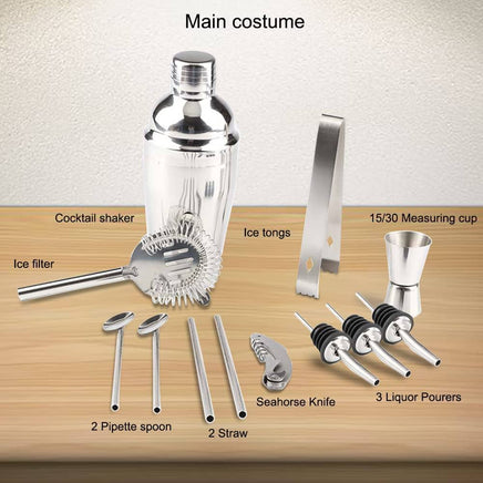 Steel Shaker Cocktail Bar Set Kit with 13 Pieces Bar Utensils Appliances Supplies Kings Warehouse 