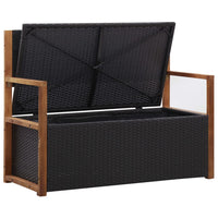 Storage Bench 110 cm Poly Rattan and Solid Acacia Wood Black Kings Warehouse 