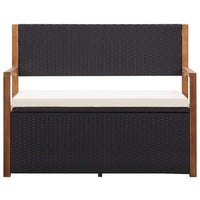 Storage Bench 110 cm Poly Rattan and Solid Acacia Wood Black Kings Warehouse 