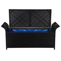 Storage Bench with Cushion 138 cm Poly Rattan Black Kings Warehouse 