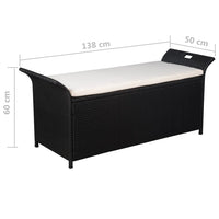 Storage Bench with Cushion 138 cm Poly Rattan Black Kings Warehouse 