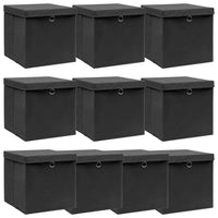 Storage Boxes with Lids 10 pcs Black 32x32x32 cm Fabric