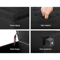 Storage Ottoman Blanket Box Black Fabric Footstool Chest Couch Seat Toy Kings Warehouse 