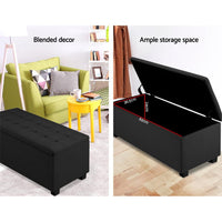 Storage Ottoman Blanket Box Black Fabric Footstool Chest Couch Seat Toy Kings Warehouse 