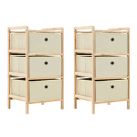 Storage Racks with 3 Fabric Baskets 2 pcs Beige Cedar Wood bedroom furniture Kings Warehouse 