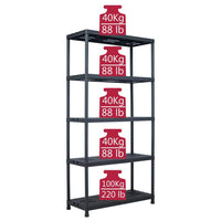 Storage Shelf Racks 2 pcs Black 260 kg 90x40x180 cm Plastic Kings Warehouse 
