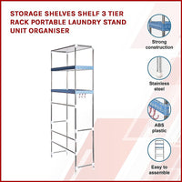 Storage Shelves Shelf 3 Tier Rack Portable Laundry Stand Unit Organiser Kings Warehouse 