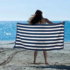 striped cotton terry beach towel blue stripes 1pc Kings Warehouse 