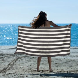 striped cotton terry beach towel charcoal stripes 1pc Kings Warehouse 