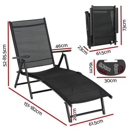 Sun Lounge Outdoor Lounger Recliner Chair Foldable Patio Furniture Kings Warehouse 