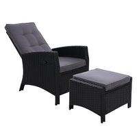 Sun lounge Recliner Chair Wicker Lounger Sofa Day Bed Outdoor Furniture Patio Garden Cushion Ottoman Black Gardeon Home & Garden > Garden Furniture Kings Warehouse 