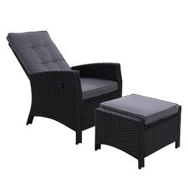 Sun lounge Recliner Chair Wicker Lounger Sofa Day Bed Outdoor Furniture Patio Garden Cushion Ottoman Black Gardeon Home & Garden > Garden Furniture Kings Warehouse 