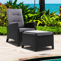 Sun lounge Recliner Chair Wicker Lounger Sofa Day Bed Outdoor Furniture Patio Garden Cushion Ottoman Black Gardeon Home & Garden > Garden Furniture Kings Warehouse 