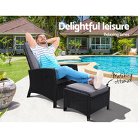 Sun lounge Recliner Chair Wicker Lounger Sofa Day Bed Outdoor Furniture Patio Garden Cushion Ottoman Black Gardeon Home & Garden > Garden Furniture Kings Warehouse 