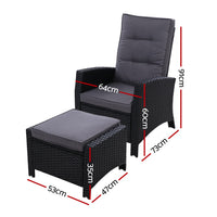 Sun lounge Recliner Chair Wicker Lounger Sofa Day Bed Outdoor Furniture Patio Garden Cushion Ottoman Black Gardeon Home & Garden > Garden Furniture Kings Warehouse 