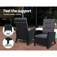 Sun lounge Recliner Chair Wicker Lounger Sofa Day Bed Outdoor Furniture Patio Garden Cushion Ottoman Black Gardeon Home & Garden > Garden Furniture Kings Warehouse 