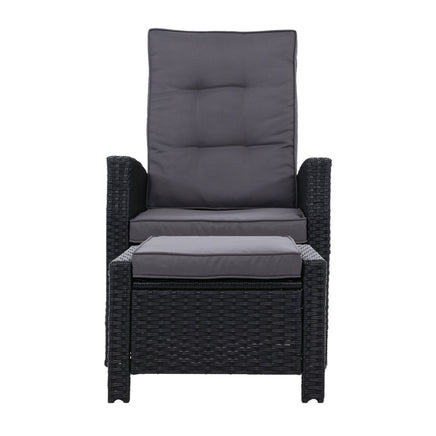 Sun lounge Recliner Chair Wicker Lounger Sofa Day Bed Outdoor Furniture Patio Garden Cushion Ottoman Black Gardeon Home & Garden > Garden Furniture Kings Warehouse 