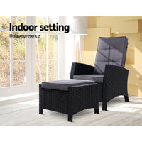 Sun lounge Recliner Chair Wicker Lounger Sofa Day Bed Outdoor Furniture Patio Garden Cushion Ottoman Black Gardeon Home & Garden > Garden Furniture Kings Warehouse 