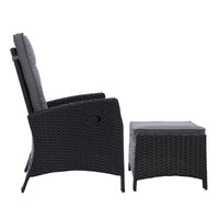 Sun lounge Recliner Chair Wicker Lounger Sofa Day Bed Outdoor Furniture Patio Garden Cushion Ottoman Black Gardeon Home & Garden > Garden Furniture Kings Warehouse 