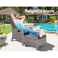 Sun lounge Recliner Chair Wicker Lounger Sofa Day Bed Outdoor Furniture Patio Garden Cushion Ottoman Grey Gardeon Home & Garden > Garden Furniture Kings Warehouse 