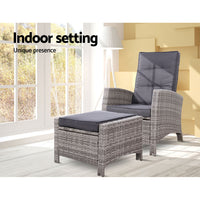 Sun lounge Recliner Chair Wicker Lounger Sofa Day Bed Outdoor Furniture Patio Garden Cushion Ottoman Grey Gardeon Home & Garden > Garden Furniture Kings Warehouse 