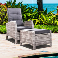 Sun lounge Recliner Chair Wicker Lounger Sofa Day Bed Outdoor Furniture Patio Garden Cushion Ottoman Grey Gardeon Home & Garden > Garden Furniture Kings Warehouse 