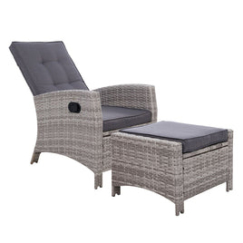 Sun lounge Recliner Chair Wicker Lounger Sofa Day Bed Outdoor Furniture Patio Garden Cushion Ottoman Grey Gardeon Home & Garden > Garden Furniture Kings Warehouse 